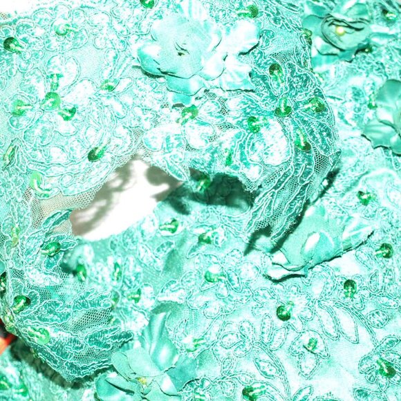 Green Floral Formal GOWN BY STACEES Size 16 NEW Short sleeve - Picture 7 of 13